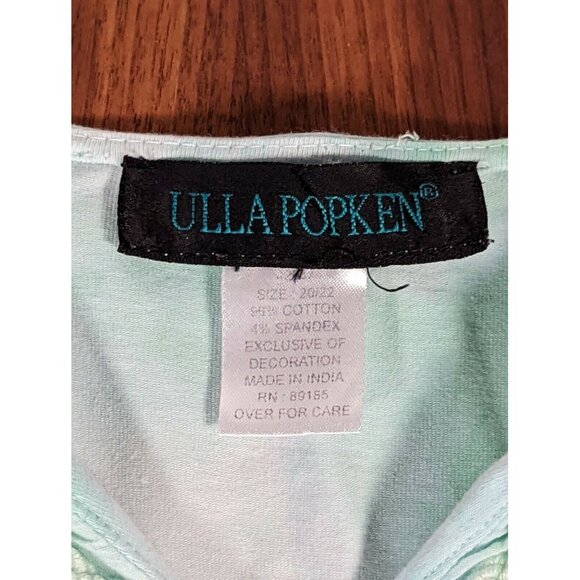 Ulla Popken Womens Plus Tunic Top Embroidered Mint Green Beach Resort Boho 22/24 - Picture 3 of 4